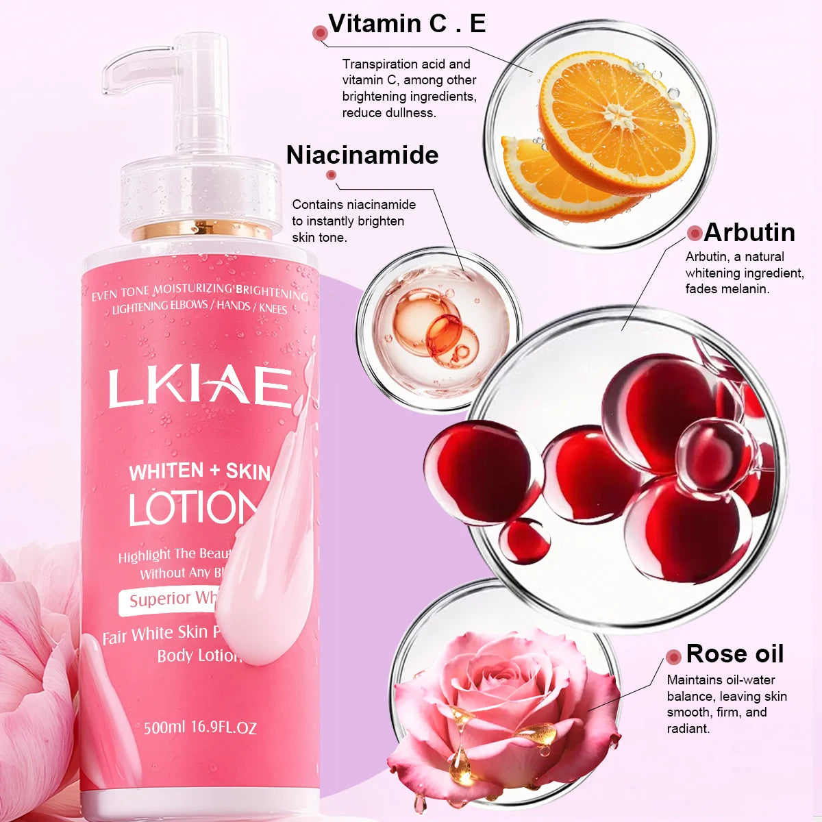 Superior Whitening Body Lotion with Rose Essential Oil & Niacinamide